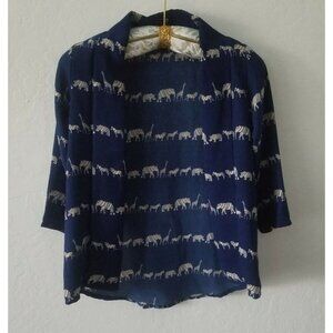 Zink London Womens Small Blue Animal Print Open Cardigan Sweater Lightweight